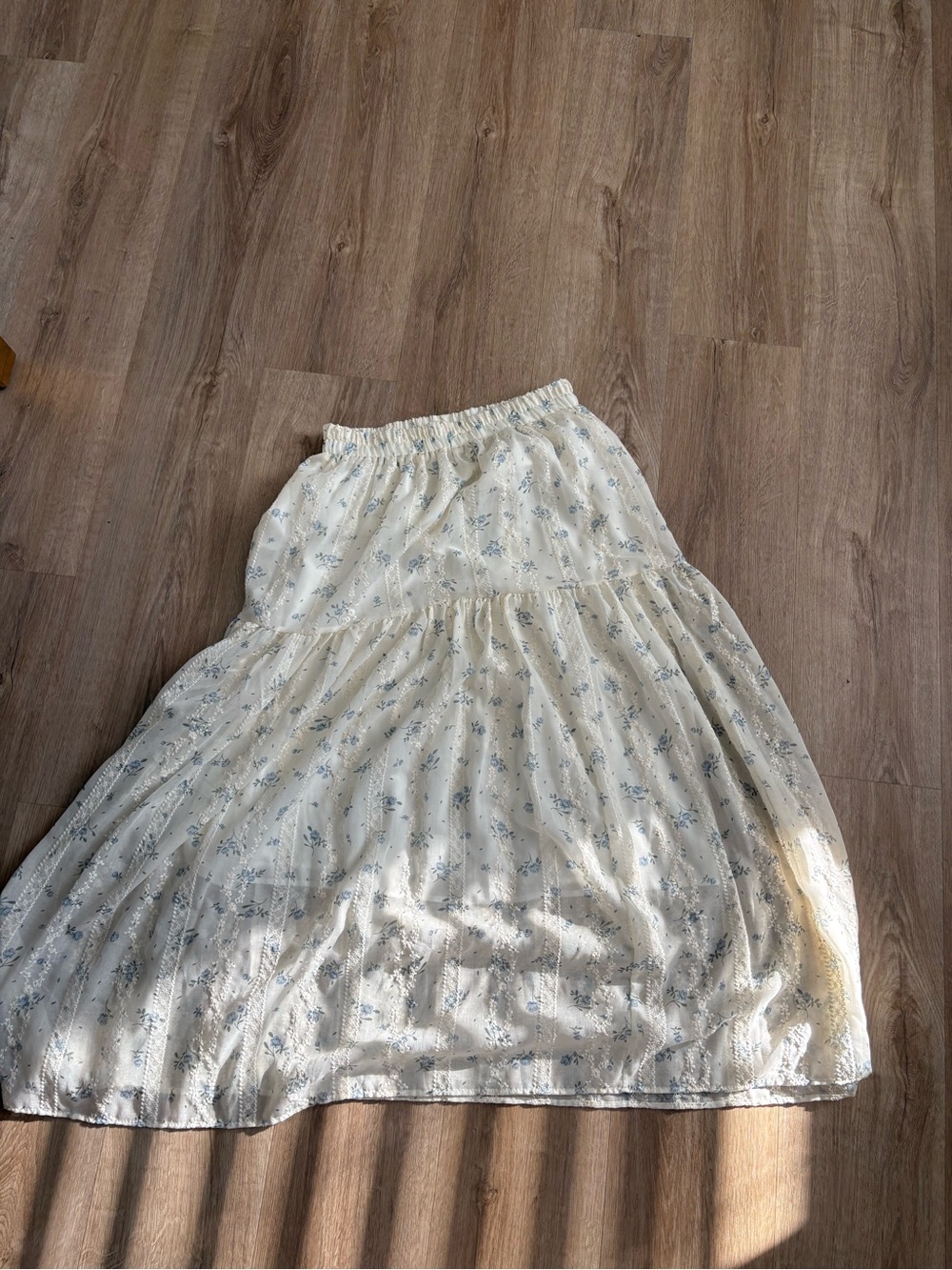 Simons Cream Maxi Skirt with Blue Floral Print